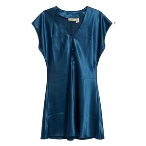 VTG Victorias Secret Gold Label Blue Satin Nightgown Petite P Mini Dress Glossy
